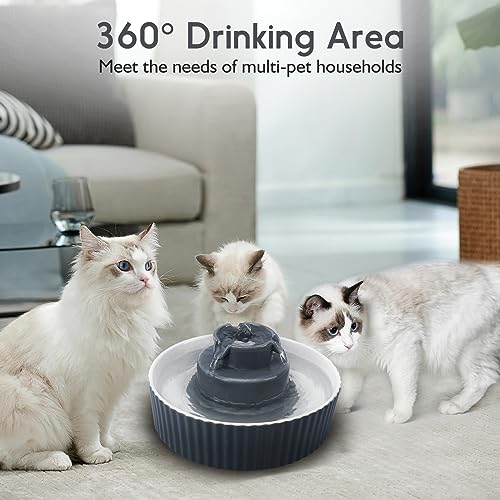 Image of Lawfery Ceramic Cat Water Fountain, 2.1L /71oz Cat Fountain with 3 Carbon Filters and 2 Quiet Pumps, Cupcake Pet Water Dispenser for Cats and Dogs (Grey)