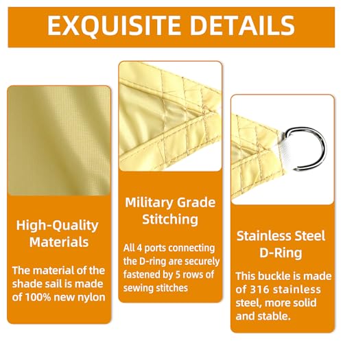 Joroamp JAP-ZYF10X13-BEIGE Sun Shade Sails Canopy, Waterproof 10'X13' Rectangle Sun Shade Cloth Wind Sail Uv Resistant thumb #2