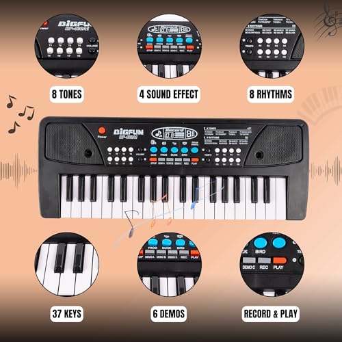 Image of 37-Key Kids Keyboard Piano with Microphone, Portable Electronic Musical Keyboard, Record & Playback, Battery /USB Powered Toy for Children