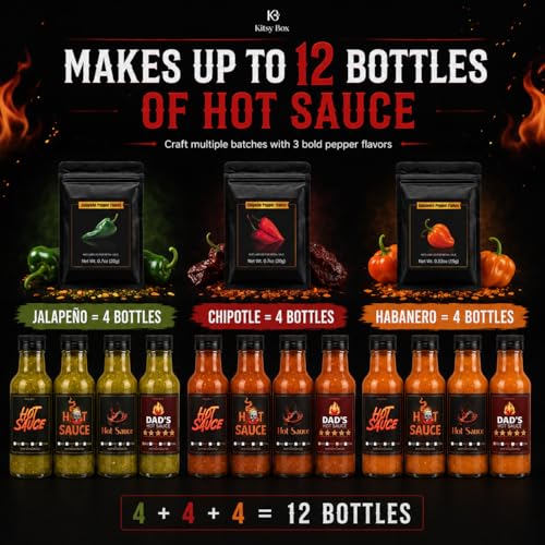 Image of Hot Sauce Making Kit - Make Your Own Fresh Hot Sauce At Home, Gift Set | Makes 12 Bottles from Mild to Hot - 3 Variety Pepper Packs Included