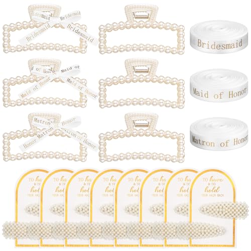 Highergo Paquete de 8 pinzas para el pelo de dama de honor con 3 rollos de cinta, 8 clips de pelo de perlas para tener y sujetar tu cabello hacia atrás, accesorios para el cabello, regalos
