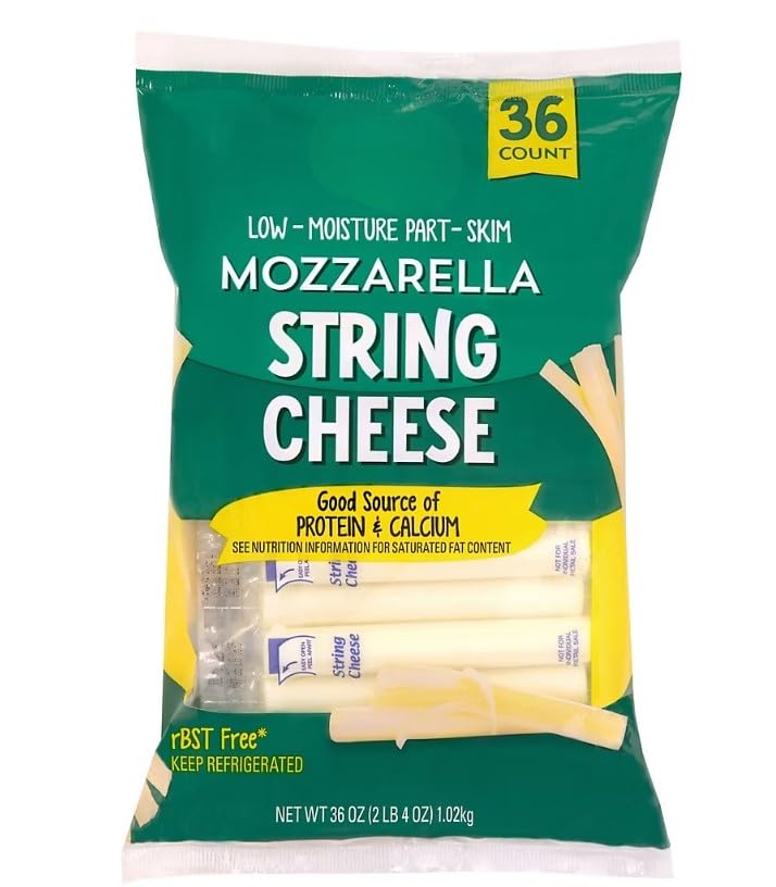 - Low Moisture Part-Skim Mozzarella String Cheese , Each individually wrapped stick offers a delicious, convenient way to get your daily dose of dairy, made from part-skim milk for a satisfying and wholesome treat. Ideal for lunchboxes, on-the-go snacking, or a protein-packed addition to your favorite meals [ 32 oz , 2 lb ]