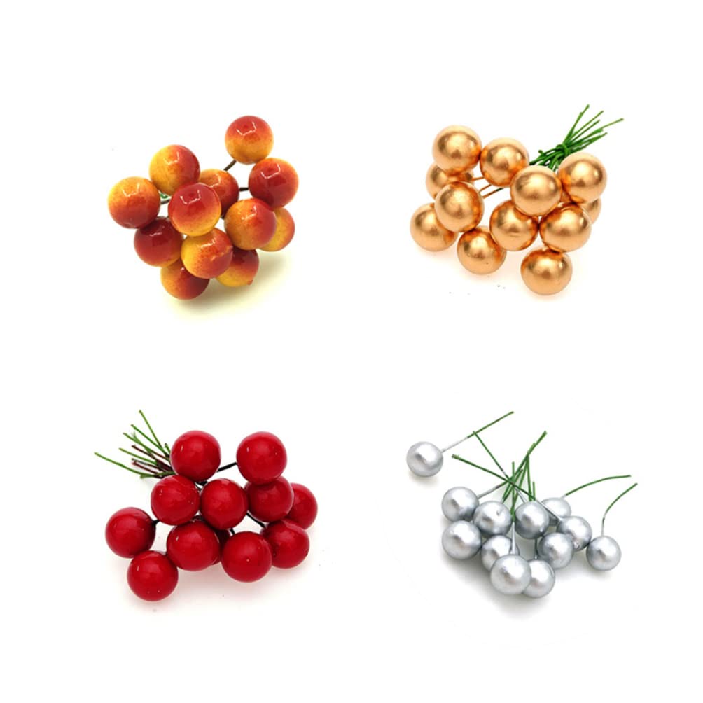 YXWYXWA Raccolte di Bacche di Natale Steli di Bacche Artificiali 48 Pezzi Riempimento di Bacche di Frutta Colorate Scelte Natalizie Ramo Floreale di Agrifoglio per la Decorazione di Nozze Invernali