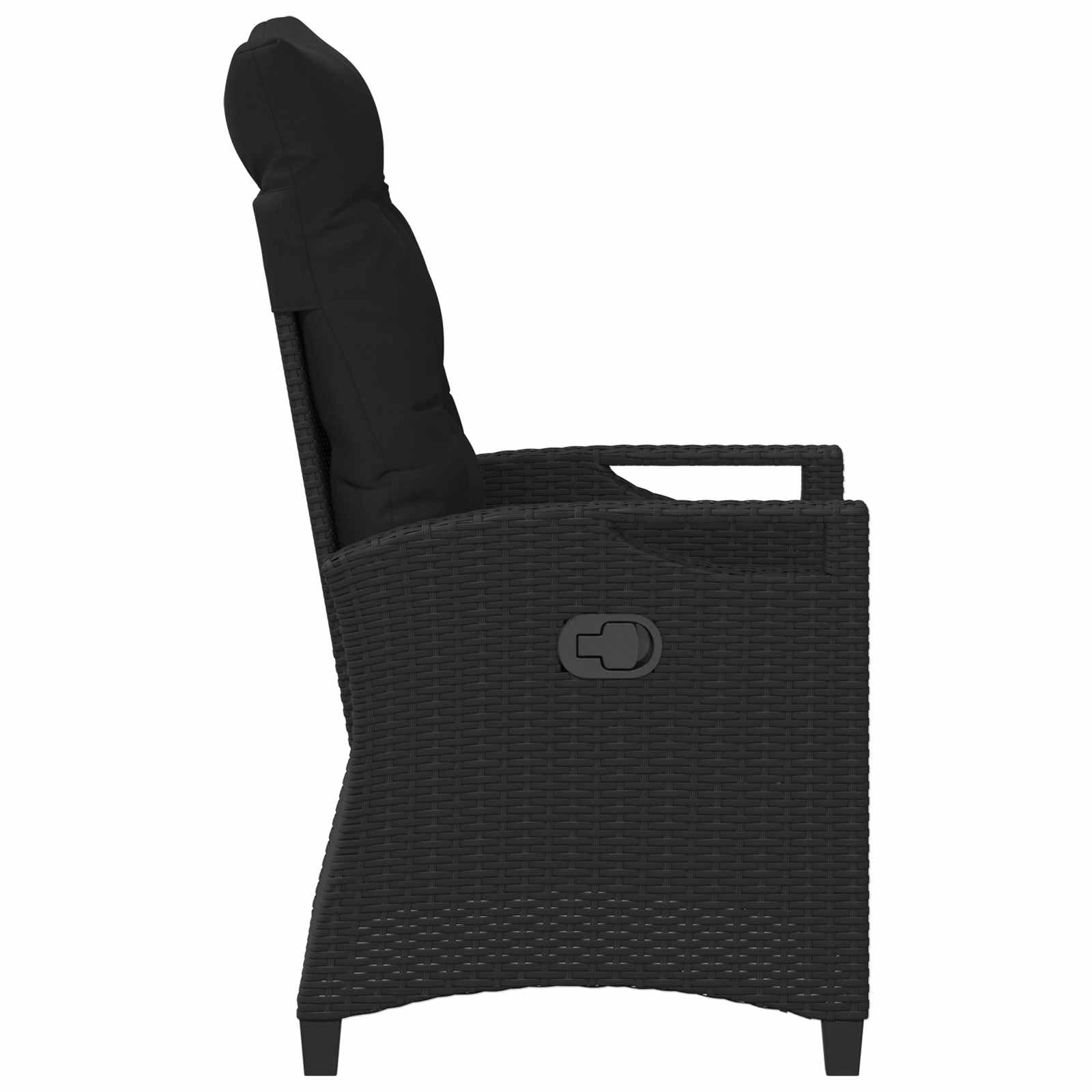 Regulowane krzesło ogrodowe czarne z polirattanu, 56 x 60 x 112 cm, krzesło outdoorowe ze składanym stołem, krzesło z podłokietnikami na taras, balkon, do ogrodu, odporne na warunki