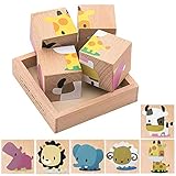 Wooden Block Puzzle, Educational Preschool Jigsaw Cube Puzzle Toys for Toddlers with Age 2 3 4 Years Old and Up
