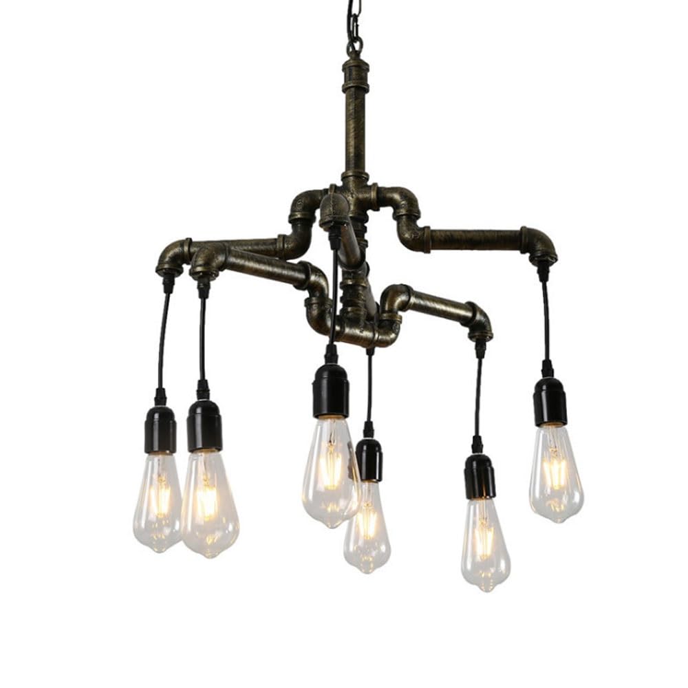 BLOOHK Industrial 6-Light Water Pipe Chandelier, Steampunk Retro Ceiling Fixture, Antique Bronze Plumbing Pipe Hanging Lamp for Dining Room, Bar, Restaurant