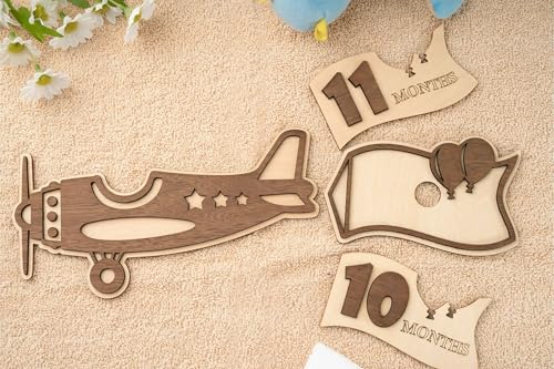 Image of American Elm Baby Monthly Milestone Airplane Set Growth Chart | Baby Milestone Props for Photoshoot