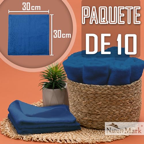 Miniatura 2 de Naturemark Paquete De 10 Paños De Lavado De 100 Algodón, Paños De Tejido De Rizo De 30 X 30 Cm, Toallas Pequeñas En Paquete De 10 Unidades. Color: Azul Claro