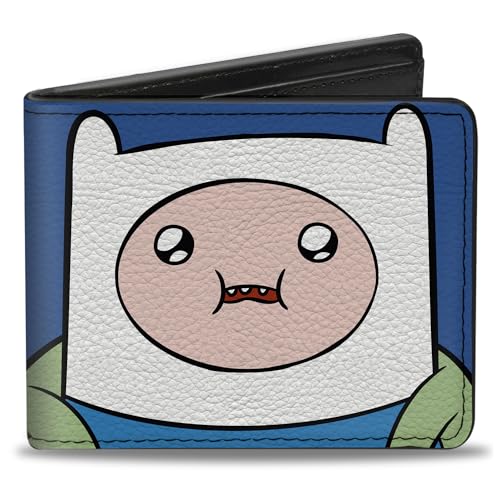 Buckle-Down Cartoon Network Bifold Wallet with Standard Billfold and Card Slots, Adventure Time Jake and Finn Face Close Up Blue, Vegan Leather