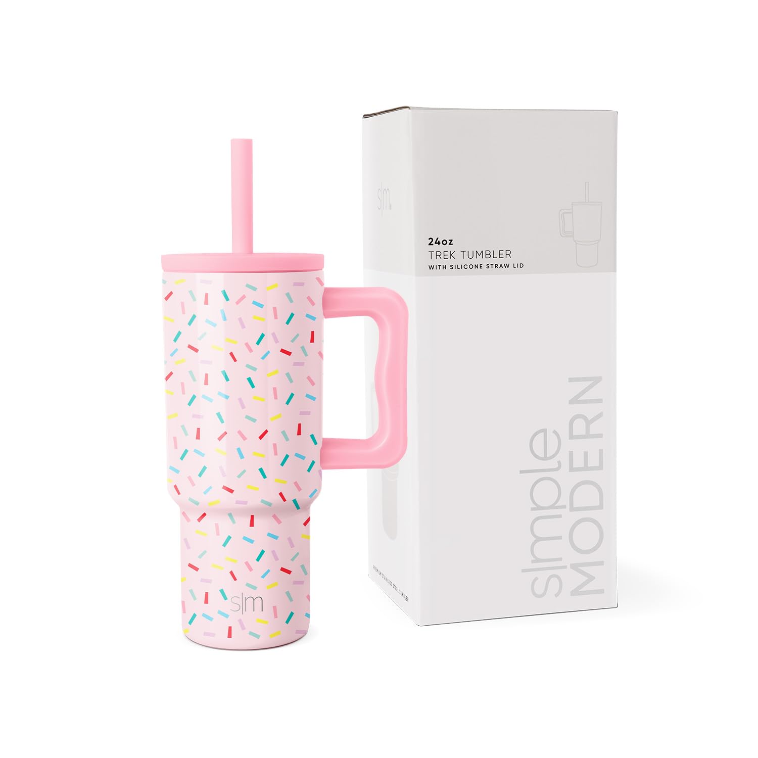 Simple Modern Kids 24 oz Tumbler with Handle and Silicone Straw Lid | Spill Proof and Leak Resistant | Reusable Stainless Steel Bottle | Gift for Kids Boys Girls | Trek Collection | Confetti