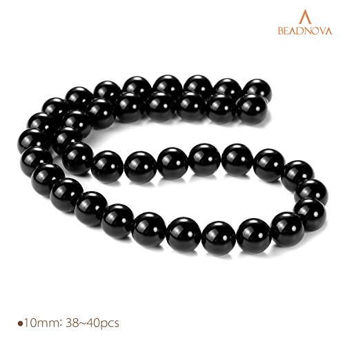 Image of BEADNOVA Black Onyx Agate Beads Natural Crystal Beads Stone Gemstone Round Loose Energy Healing with Crystal Stretch Cord for Jewelry Making (10mm, 36-38pcs)