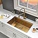 27 Inch Gold Undermount Kitchen Sink Workstation-VASOYO 27x19 Undermount Sinks 16 Gauge Stainless Steel Brushed Gold Single Bowl Deep Kitchen Sink with Cutting Board