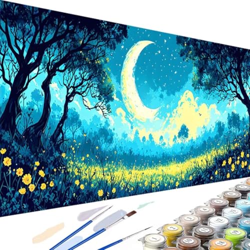 Lienzos para Pintar por Numeros para Niños Luna, Manualidades Niños Sin Marco, Pintar por Numeros Adultos Flor, Pintura Acrilica con Accesorios | Regalos Cumpleaños Lienzos para Pintar 100x200cm 8-L