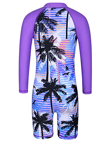 TFJH E 1PCS Long Sleeve Girls Bathing UPF 50+ Rash Guard Suits Swimsuts Zip 3-14Y2