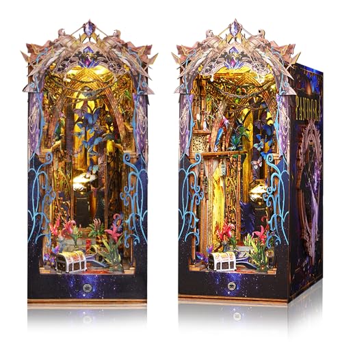 Book Nook Kit Bookshelf Insert DIY Wooden Miniature Model with Sensor LED Light Theme 3D Diorama...