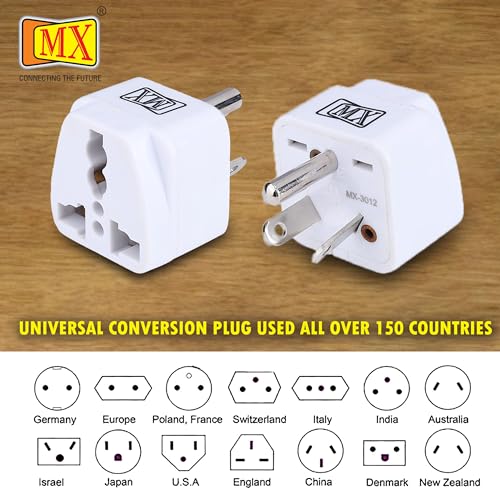 Image of MX Universal 3 PIN Travel Adapter (Type H) India to Australia New Zealand Israel & More Conversion Plug for Home and Official use - White Pack of 3