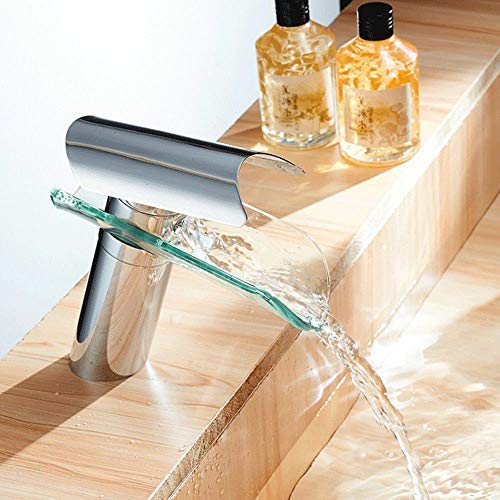 Wangkangyi Robinet Cascade en Verre Robinet en Verre avec poignée en Acier Inoxydable Robinet de lavabo monocommande