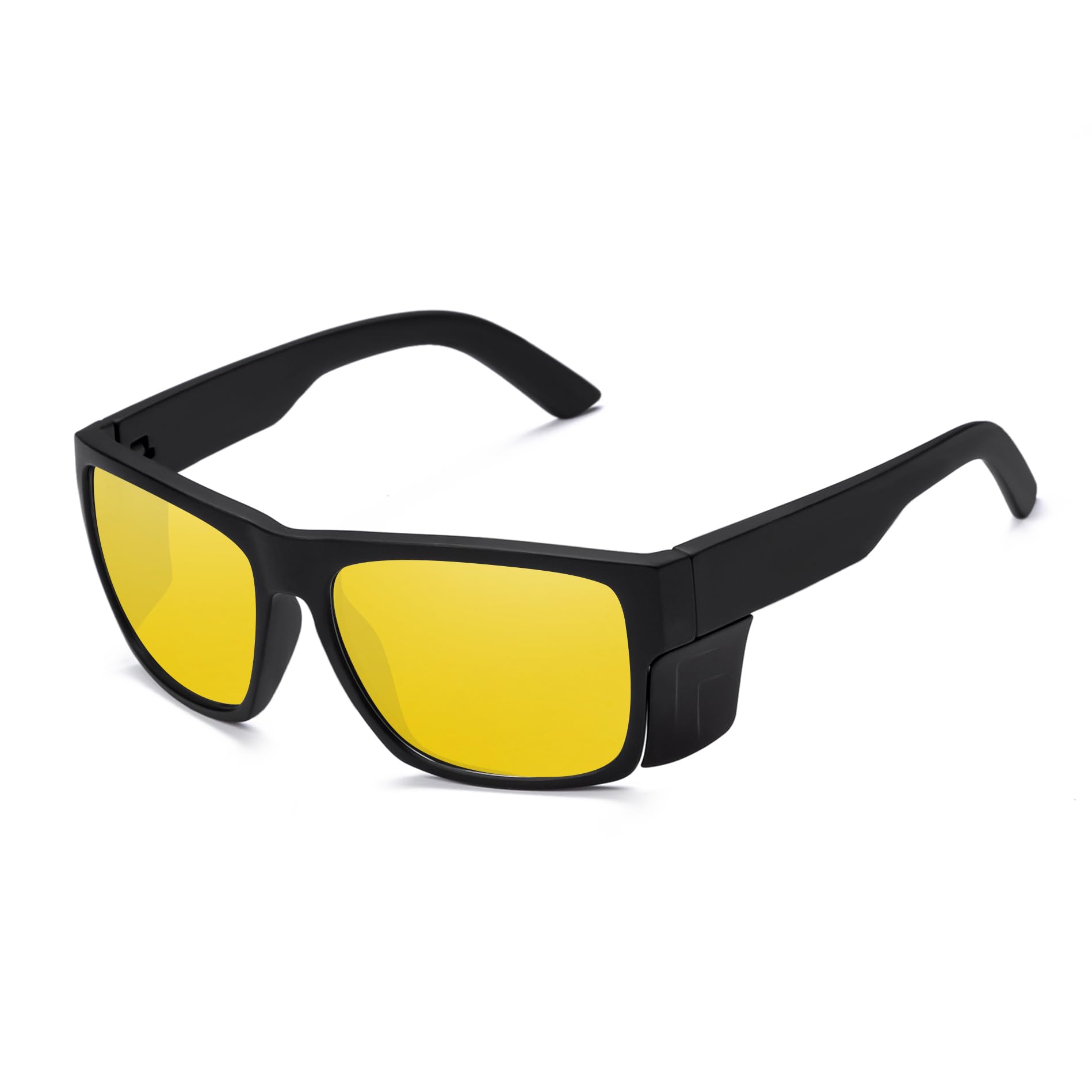 Lunettes de soleil de sécurité pour homme, noir mat, verres polarisés, conformes aux normes ANSI Z87+, protection UV, Jaune mat.