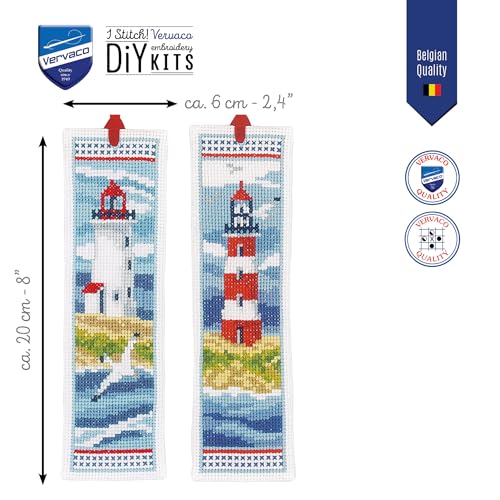 Image of Vervaco Bookmark Counted Cross Stitch kit Lighthouses Set of 3, 6x20cm, DIY