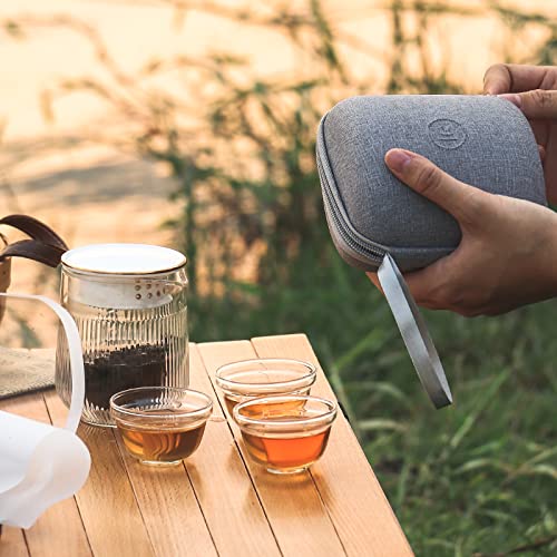 Wonder Nest Glass Tea Set - Travel Teapot Set With Tea Cups Tea Towel, Chinese Gongfu Tea Set For Loose Leaf Tea, All In One Portable Case For Travel Camping Picnic Home Office Or Gifting #TOP4