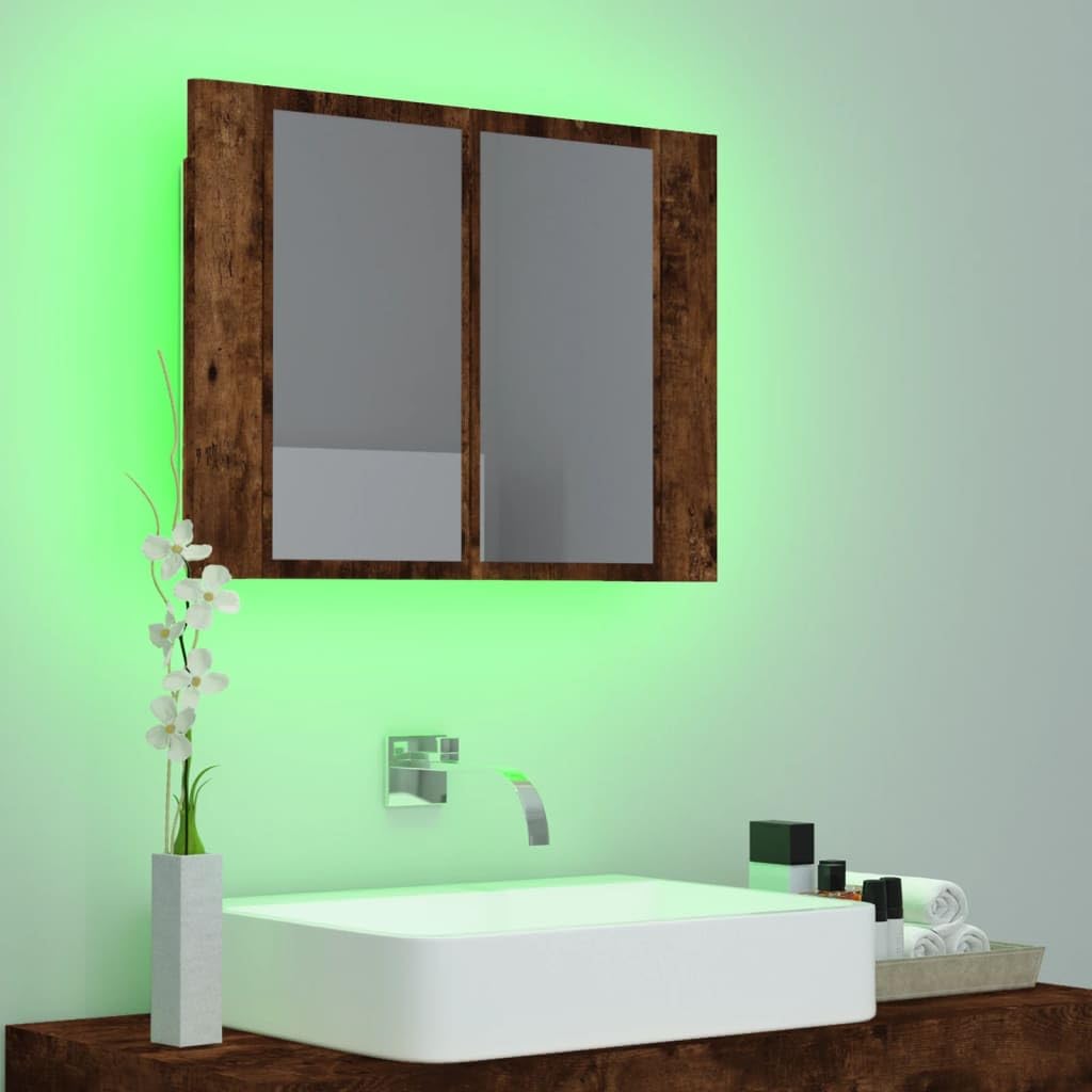 vidaXL Mobile a Specchio LED Rovere Fumo 60x12x45 cm Legno Multistrato, Mobile da Bagno a Specchio, Mobile con LED, armadietto a Muro con LED