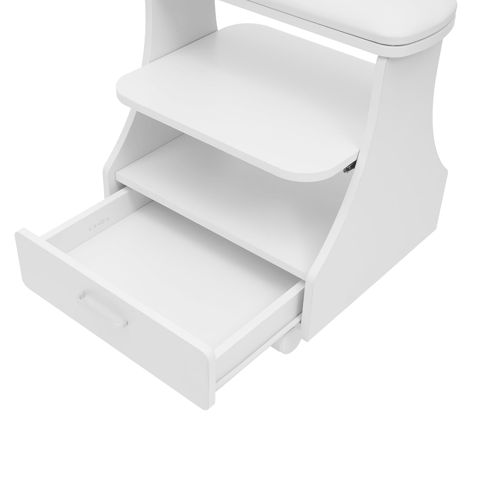 Wózek do salonu z poduszkami, wózek do salonu z 3 przegródkami, wózek do manicure/pedicure, do kąpieli stóp, nośność 50 kg, 52 x 41 x 55 cm, akcesoria do salonu fryzjerskiego (kolor biały)
