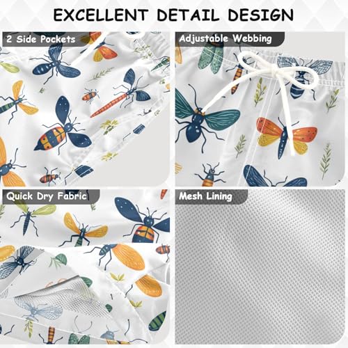 Pigsaly Boys Swim Trunks Beetle Butterfly Herb Boys Board Shorts Swimsuit Swimwear Summer Bathing Suit 3T3