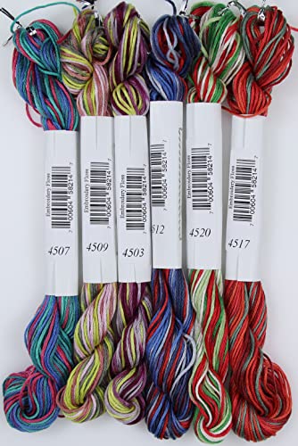 Image of KCS Big skeins of 25 Meters Size 25 Color Variegated Cross Stitch Stranded Threads,6 skeins,06