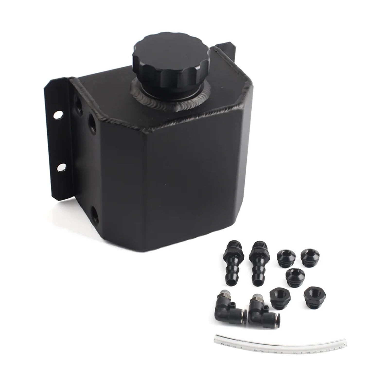 1L aluminiowy pojemnik na olej Zbiornik zbiornikowy z korkiem spustowym Odpowietrznik Zbiornik oleju Zbiornik paliwa Uniwersalny styl Zbiornik Wspomagania Do Samochodu(Black)