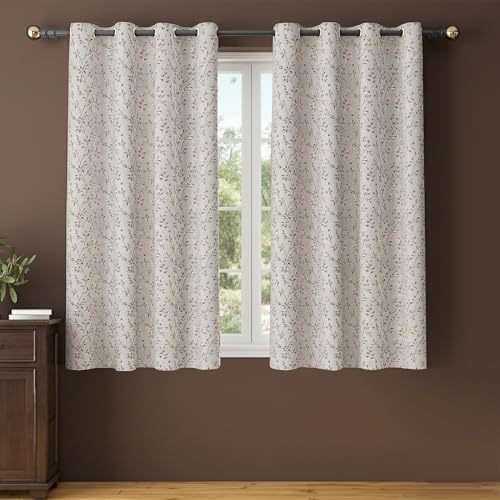 Image of Yellow Weaves 1 Pc Jacquard Leaf Eyelet Window Curtain - Perfect for Home, Office, Bedroom, Living Room & Balcony - 5 Feet (Beige)