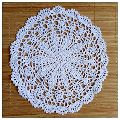 Dentelle de Luxe Coton Table Placer Mat Tissu Crochet Rond Plate-café tamot de café Gastronome Tasse Tasse Tasse Tasse de Noël datasence Cuisine Décor de Table (Color : White, Size : Round 25cm) Cover
