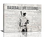 Baseball Life Lessons Wall Art - Retro Poster Boy Men Room Motivational Decor Canvas Print Painting Artwork for Bedroom Bathroom Living Room 16'x12'