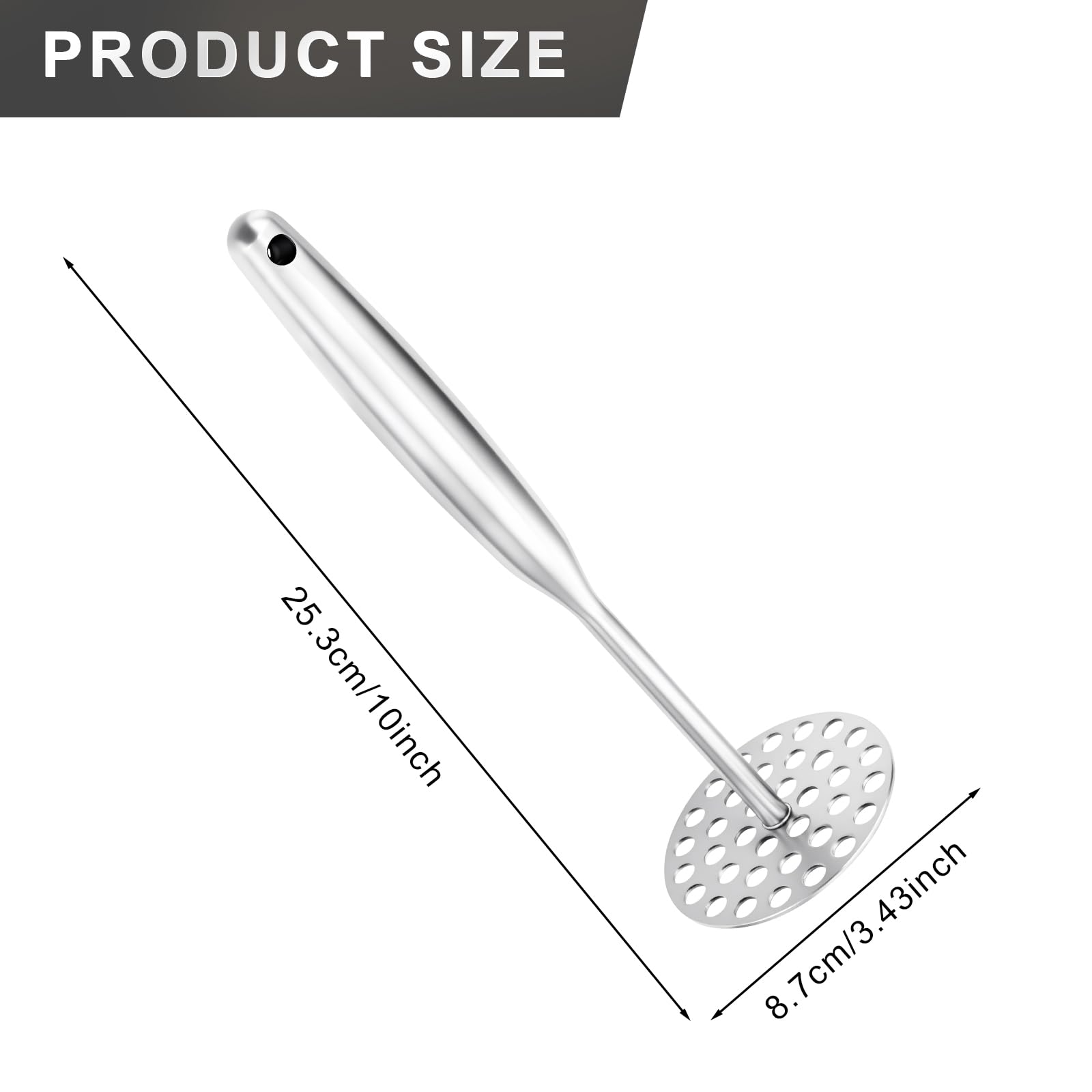 Aplastador de Patatas, Machacador de Acero Inoxidable, Apto para Lavavajillas, Potato masher Para Aplasta Patatas,Frutas,Verduras(25.3 x 8.7 cm)