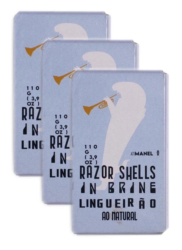 Spanish Razor Shells Canned in Brine 8/10 | B Vitamins, Omega-3 | Tinned Seafood by Ati Manel | 3 x 110g Can