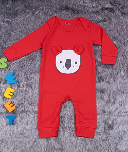 Image of 100% Cotton Animal face Print with 3D ears Rompers Sleepsuits Jumpsuit Night Suits for Infants Newborn Baby Boys & Girls