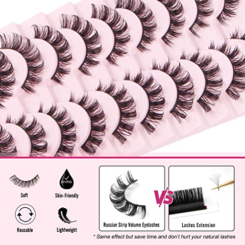 False Eyelashes Natural Look Russian Strip Lashes Faux Mink D Curl Fake Eyelashes Wispy Fluffy Volume 3D Effect Cat Eye Lashes Reusable Handmade Soft Lightweight 10 works - Image 3