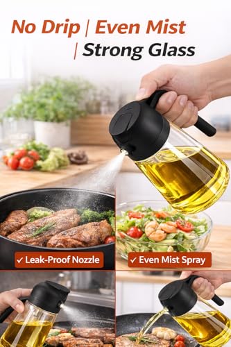 Image of JB'S LAND Cooking Oil Sprayer Bottle 2 in 1 Oil Dispenser and Sprayer 470ml Glass Non Drip Leak Proof Fine Mist Olive Oil Spray for Kitchen Air Fryer BBQ Salad