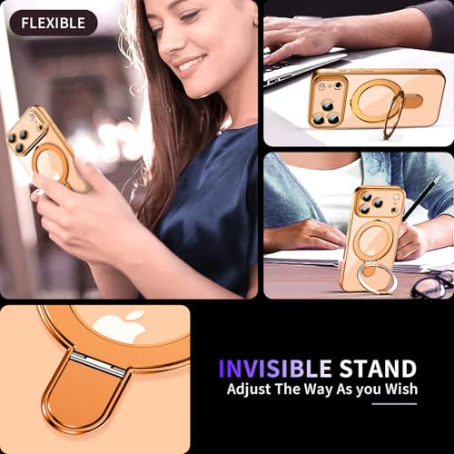 Image of Magnetic for iPhone 17 Pro Case with Invisible Stand[Compatible with MagSafe][Full Camera Lens Protector][Military Drop Protection] Shockproof Not Yellowing Clear Slim Soft for Women Men