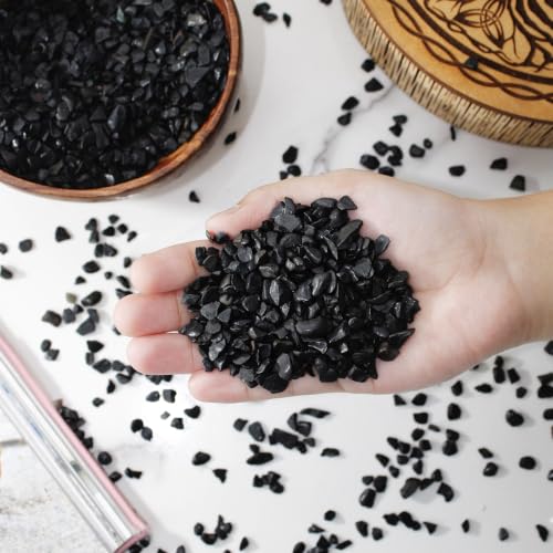 Image of Black Agate Crystal Chips for Grounding & Emotional Balance | Natural Gemstones for Vastu, Reiki & Meditation | Decorative Crystals for DIY Craft, Jewellery Making, Home Decor & Table Decor (500 Gm)