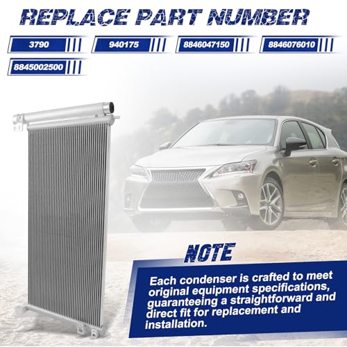 Image of Air Conditioning A /C Condenser Compatible with Lexus CT200h / Toyota Prius Plug-In # 3790, 940175, 8846047150, 8846076010, 8845002500