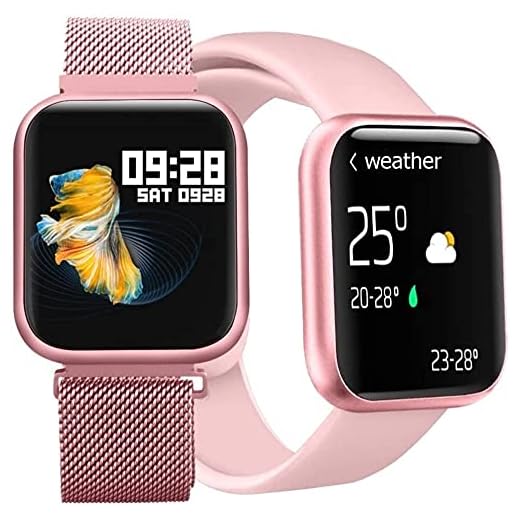 Relógio Smart watch P80 Pedômetro Bluetooth Pressão Arterial Frequência Cardíaca Oxigênio(Rosa) com 2 Pulseiras (aço e borracha)