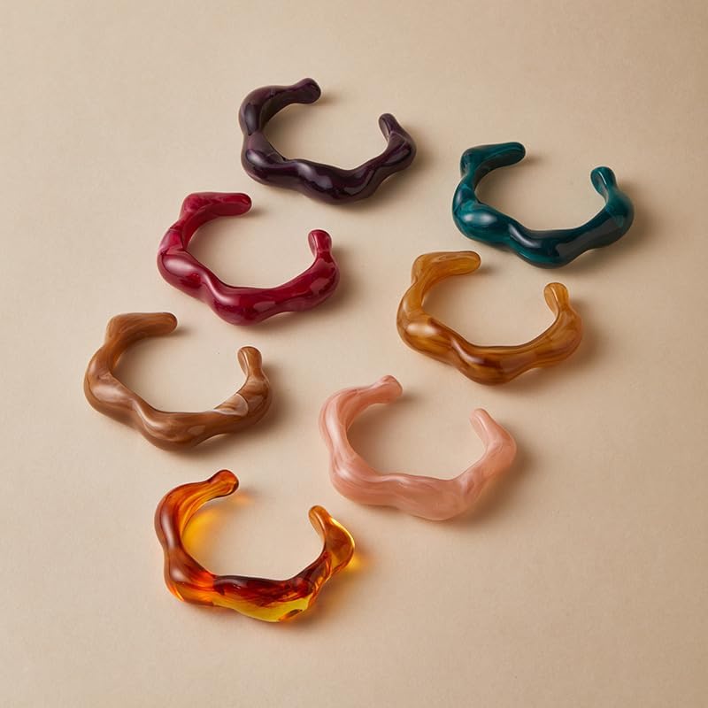 Boho Irregular Wave Acetate Open Cuff Bracelet for Women- Colorful Geometric Chunky Bangle Bracelets Acrylic Resin Open Bangle Beach Vacation Statement Jewelry - Image 4