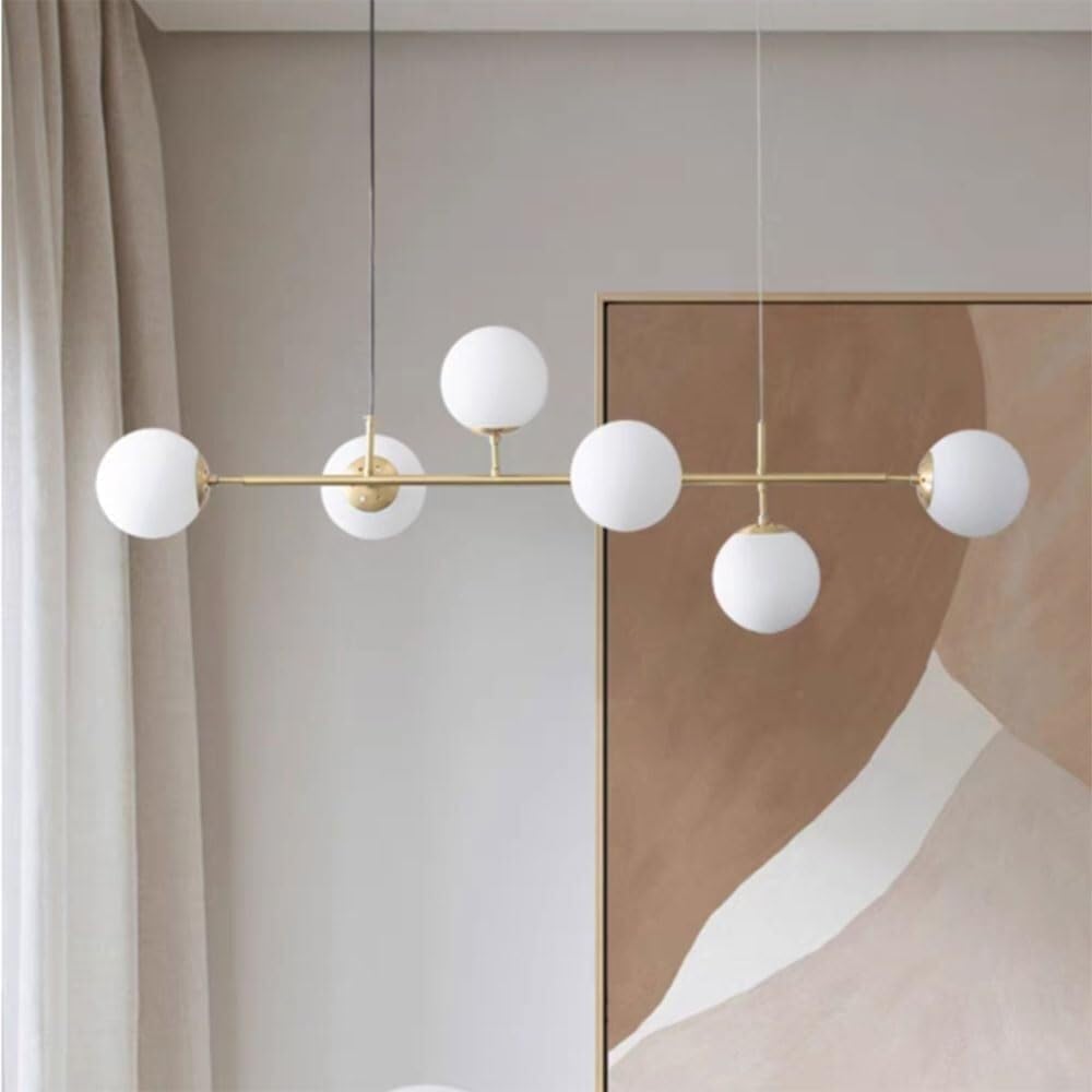 Lustre en boule de verre moderne suspension blanche et dorée salon