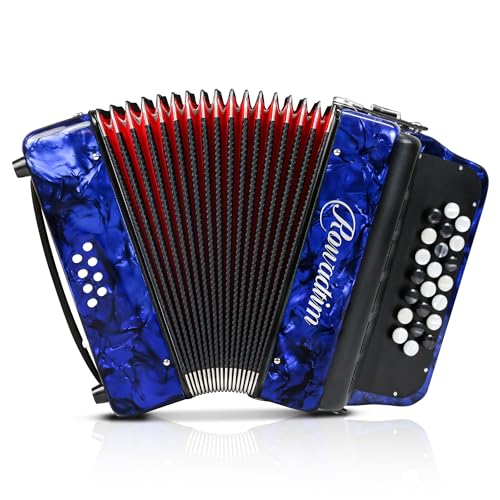 Accordion - 22 keys 8 bass, lightweight piano accordion for beginners, vibrant design for beginners and adults for easy learning (8 Bass, Blue)