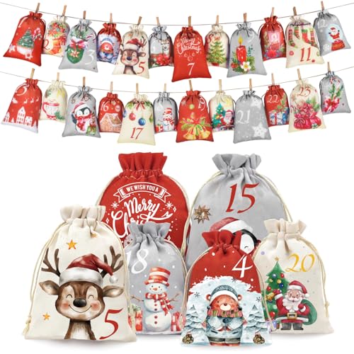 Alintor Adventskalender zum Befüllen Kinder, Groß Weihnachtskalender zum Befüllen, Adventskalender selber Befüllen (2 Größen: 15 x 11cm/18 x 13cm), adventskalender Säckchen 2025