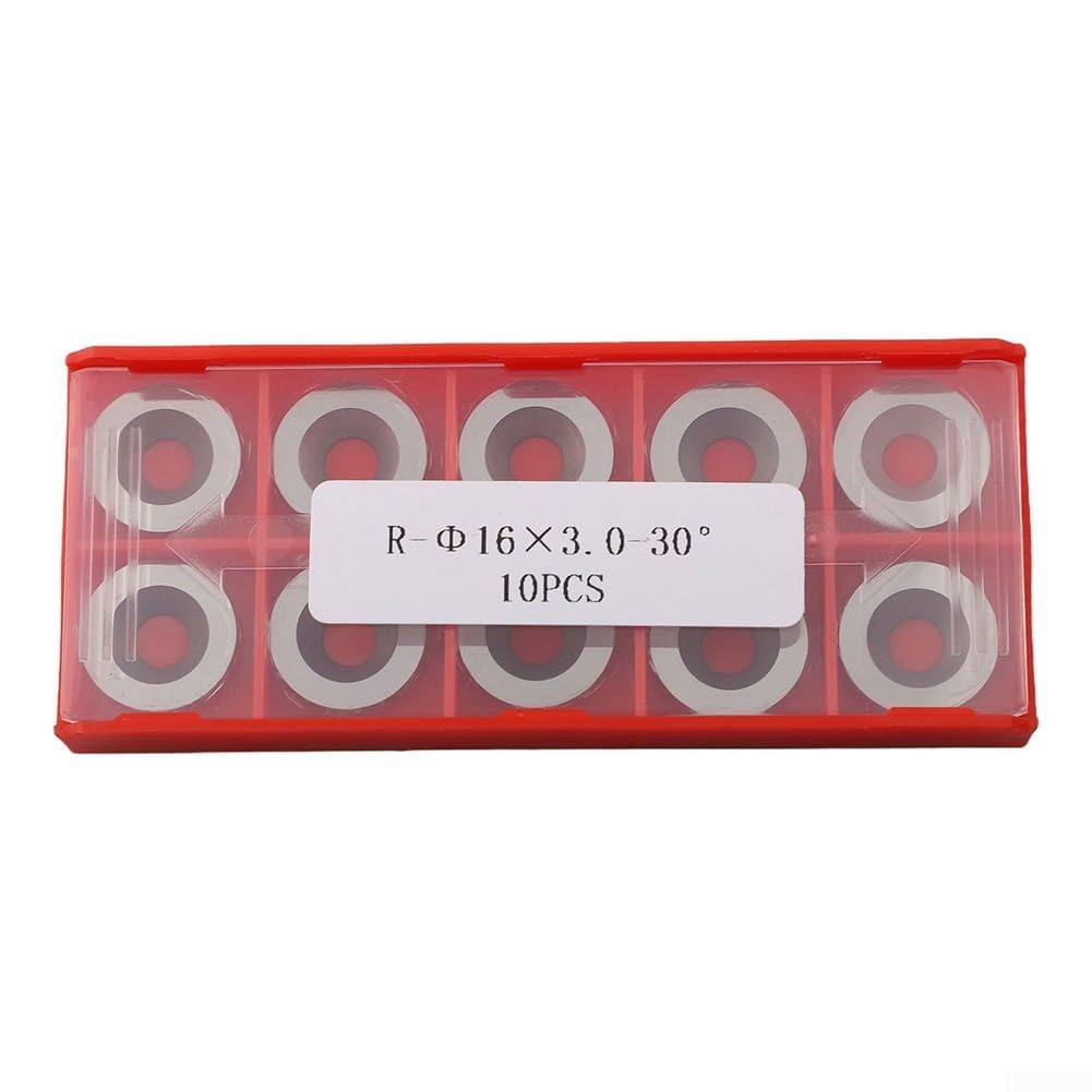 Juego de 10 insertos de carburo redondos de 16 mm con tornillos para herramientas de torneado de madera, cuchillas de corte indexables con ángulo de 30 grados para trabajos de ahuecado y acabado