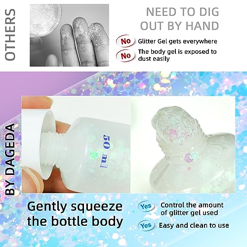 DAGEDA Body Glitter Gel, Face Glitter Body Gel Sequins Shimmer Liquid Eyeshadow, Chunky Glitter for Face Hair Nails, Holographic Cosmetic Laser Powder Festival Glitter Makeup 50ml(White) - Image 5