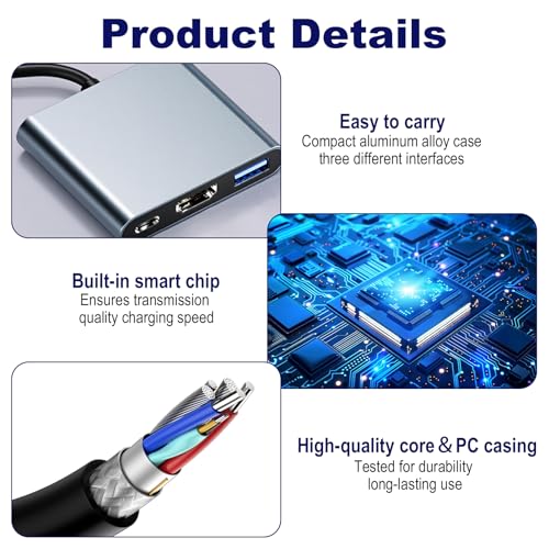 3 in 1 USB C Multiport Adapter mit 4K HDMI Displayport 5Gbps USB 3.0 Datenport USB C Schnellladung Anschluss USBC Digital Multiport HUB für iPhone 16 MacBook iPad Samsung Huawei TV Monitore Laptops