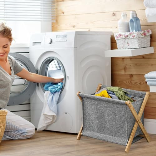 Cesto para la ropa sucia de madera - Cesto para la ropa plegable con marco en X | Cesta de madera plegable para lavandería, soporte para bolsas de basura, uso doméstico y de jardín - imagen 4