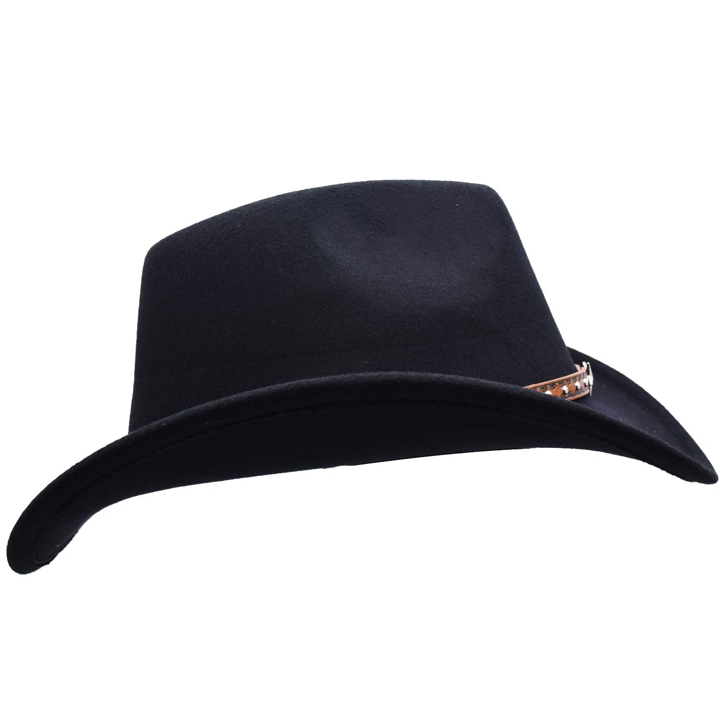 Cappello da cowgirl western a tesa larga con fibbia e cintura in feltro